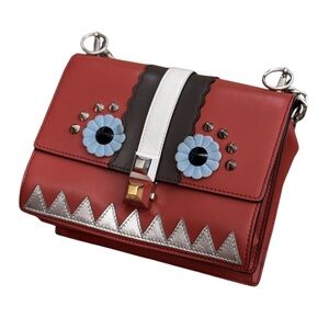 Fendi Red and Brown Crossbody Bag with Monster Face Design